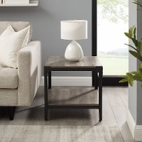 Rustic Wood End Side Table, Set of 2 - Grey Wash-2
