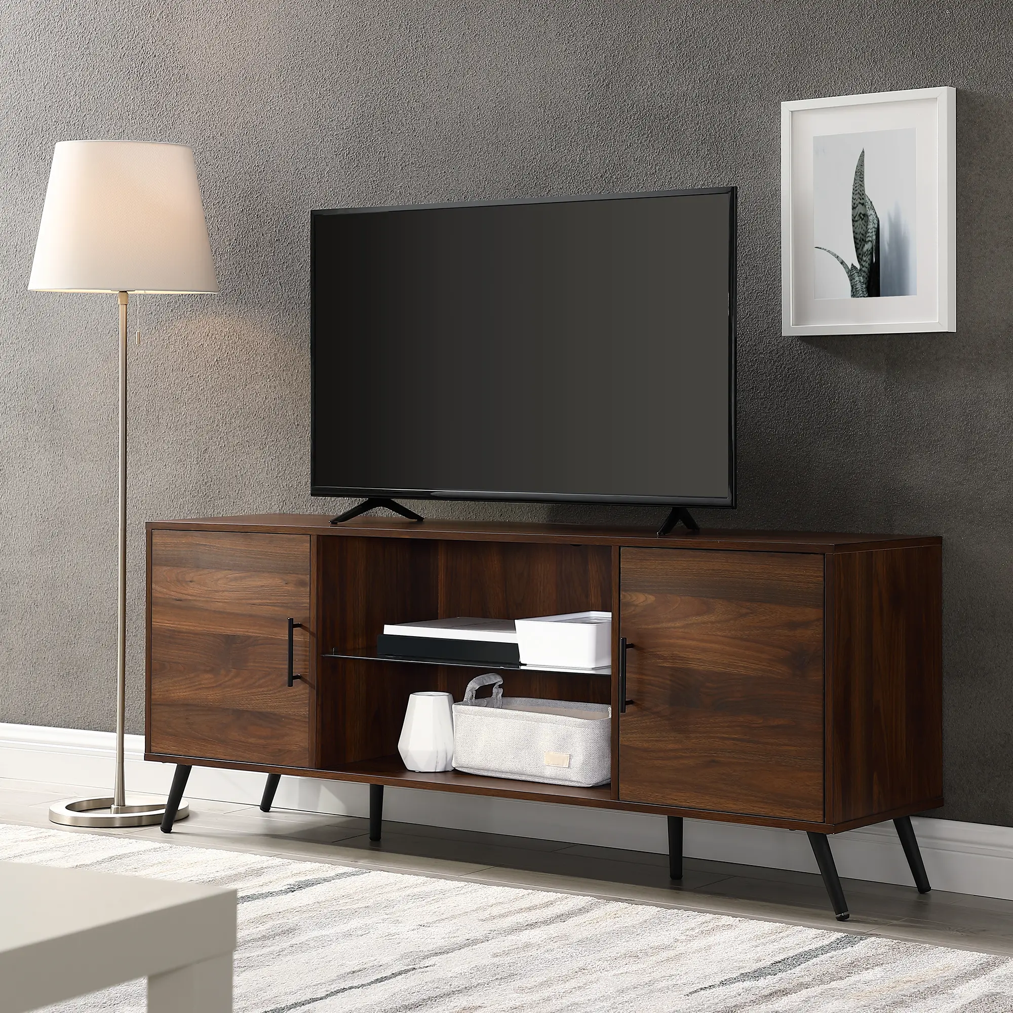 W60NOR2DDW 60 Inch Mid Century Modern TV Stand - Dark Walnut-1