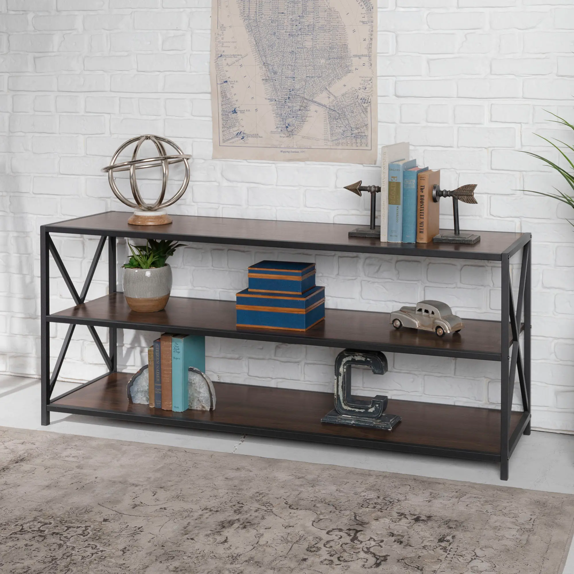 BS60XMWDW Dark Walnut Industrial Sofa Table-1