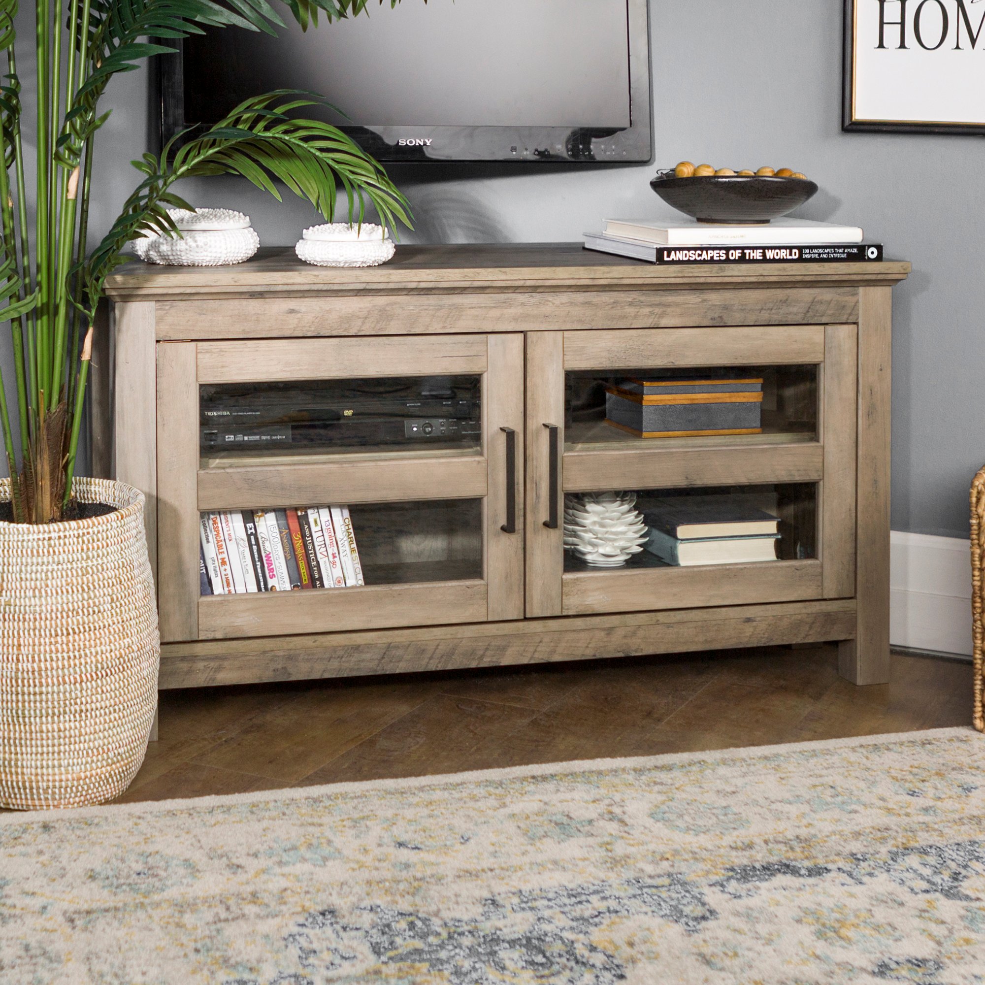 WQ44CCRGW Modern 44 Inch Wood Corner TV Stand - Tan-1