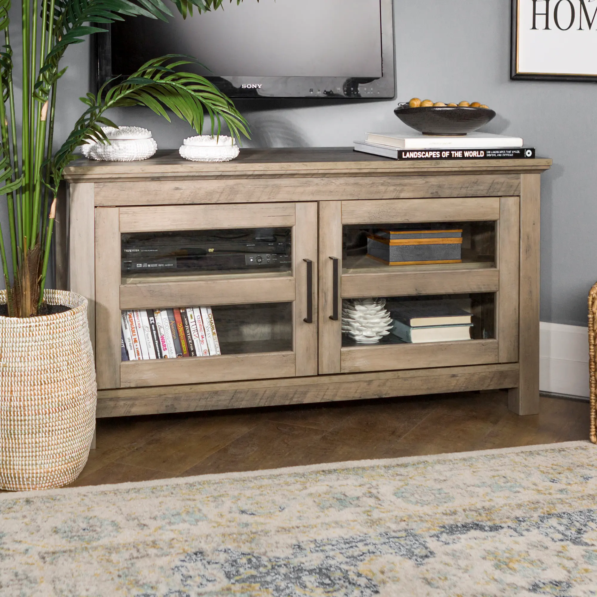 WQ44CCRGW Modern 44 Inch Wood Corner TV Stand - Tan-1