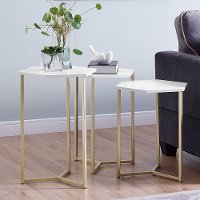 Faux White Marble and Gold Modern Wood Nesting Tables - Set of 3-3
