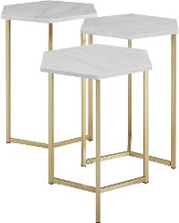 Faux White Marble and Gold Modern Wood Nesting Tables - Set of 3-4