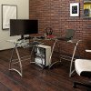 Modern Corner Glass Computer Desk - Silver