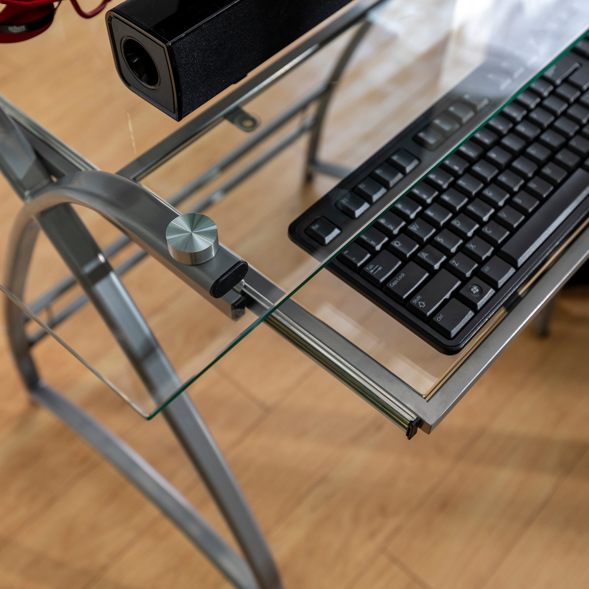 D51AL30 Modern Corner Glass Computer Desk - Silver-2