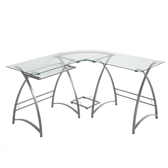 D51AL30 Modern Corner Glass Computer Desk - Silver-4