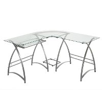 Modern Corner Glass Computer Desk - Silver-4