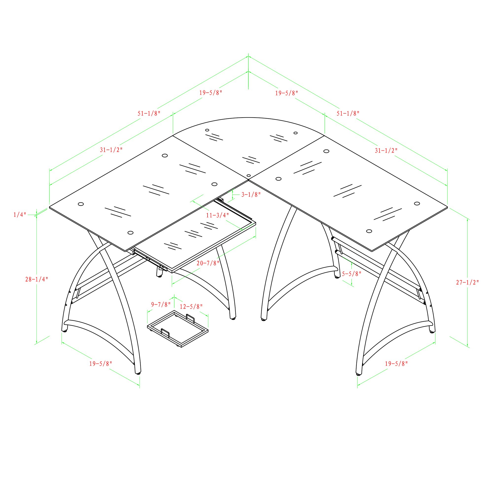 D51AL30 Modern Corner Glass Computer Desk - Silver-5