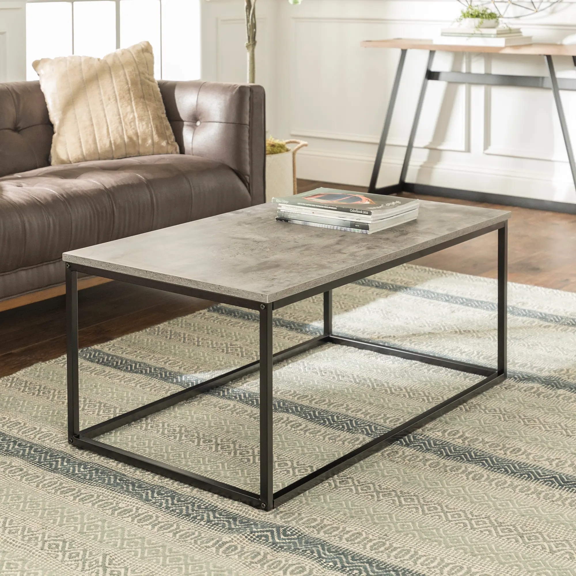 C42LWSQDC Mixed Material Coffee Table - Dark Concrete-1