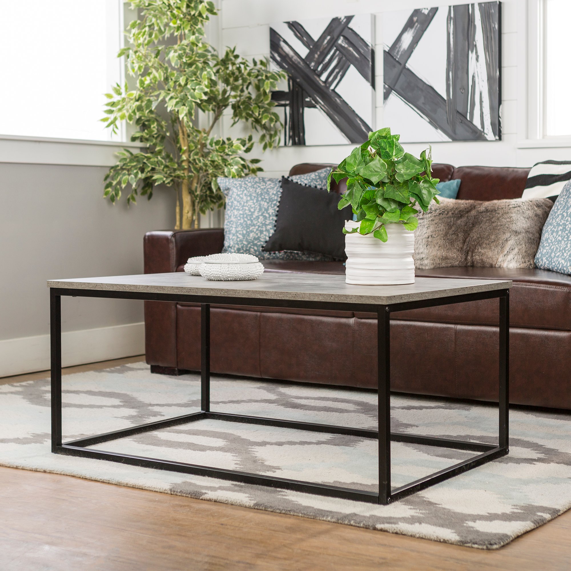 C42LWSQDC Mixed Material Coffee Table - Dark Concrete-2