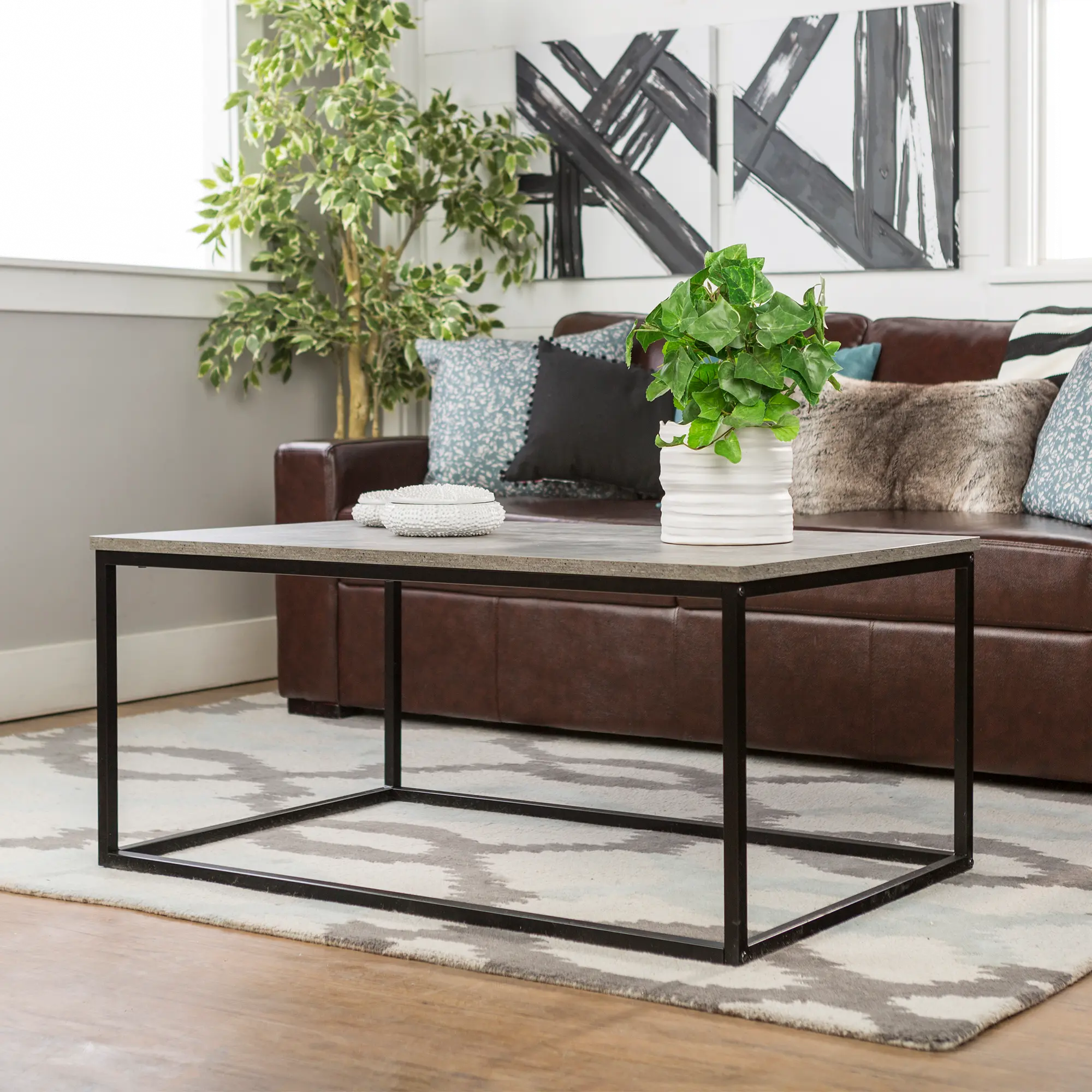 C42LWSQDC Mixed Material Coffee Table - Dark Concrete-2