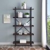 Rustic Industrial 68 Inch Wood Bookcase with 5 Shelves - Dark Walnut