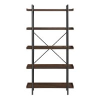 Rustic Industrial 68 Inch Wood Bookcase with 5 Shelves - Dark Walnut-2