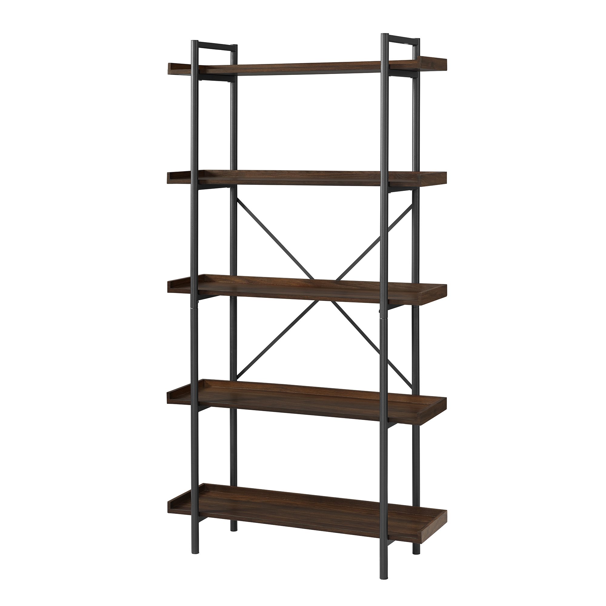 BS68UPDW Rustic Industrial 68 Inch Wood Bookcase with 5 Shelves - Dark Walnut-3