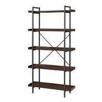 Rustic Industrial 68 Inch Wood Bookcase with 5 Shelves - Dark Walnut-3