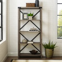 Farmhouse Metal 64 Inch Bookcase - Gray Wash