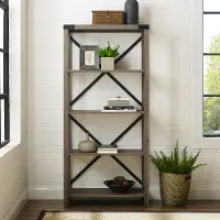 BS64MXGW Farmhouse Metal 64 Inch Bookcase - Gray Wash