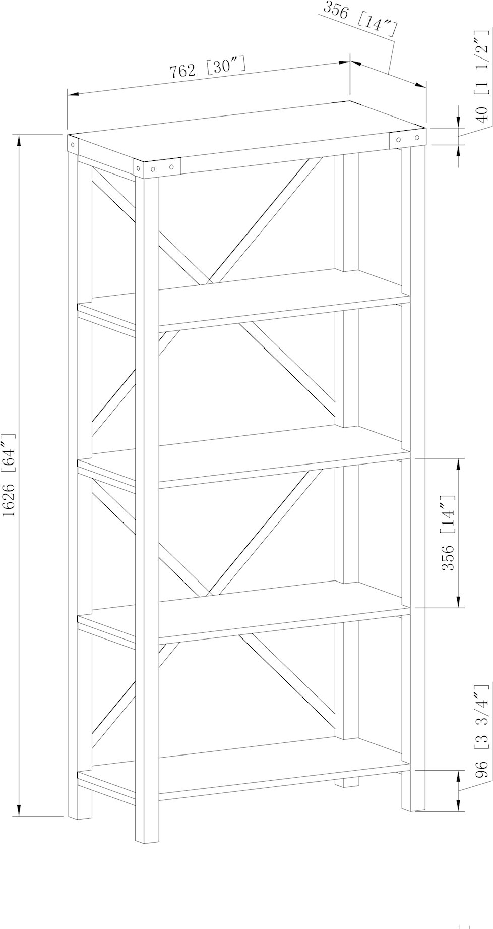 BS64MXGW Farmhouse Metal 64 Inch Bookcase - Gray Wash-5