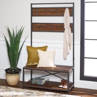 40 Inch Rustic Dark Walnut Wood Hall Tree
