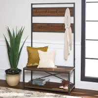 HT72MWDW 40 Inch Rustic Dark Walnut Wood Hall Tree