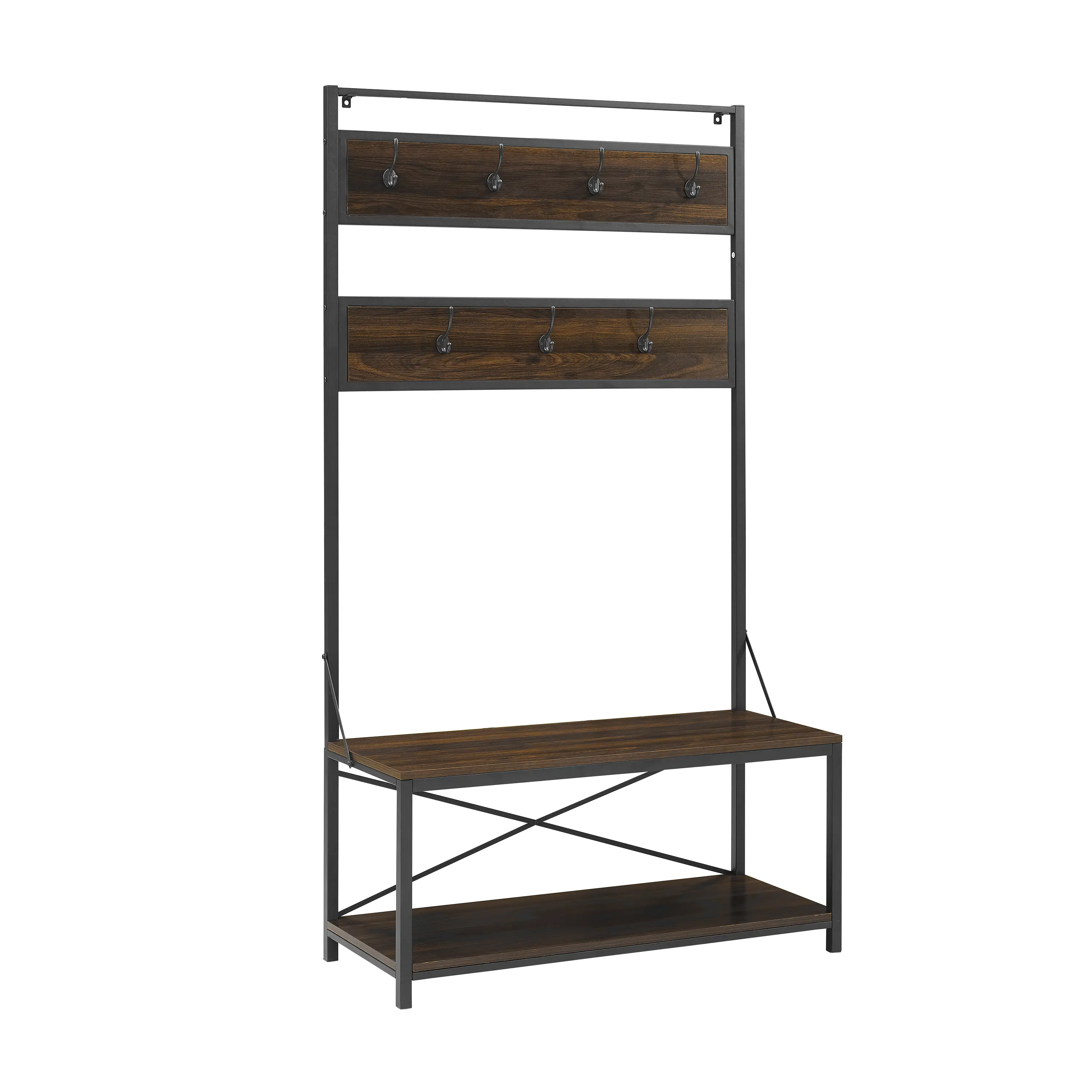 HT72MWDW 40 Inch Rustic Dark Walnut Wood Hall Tree-3