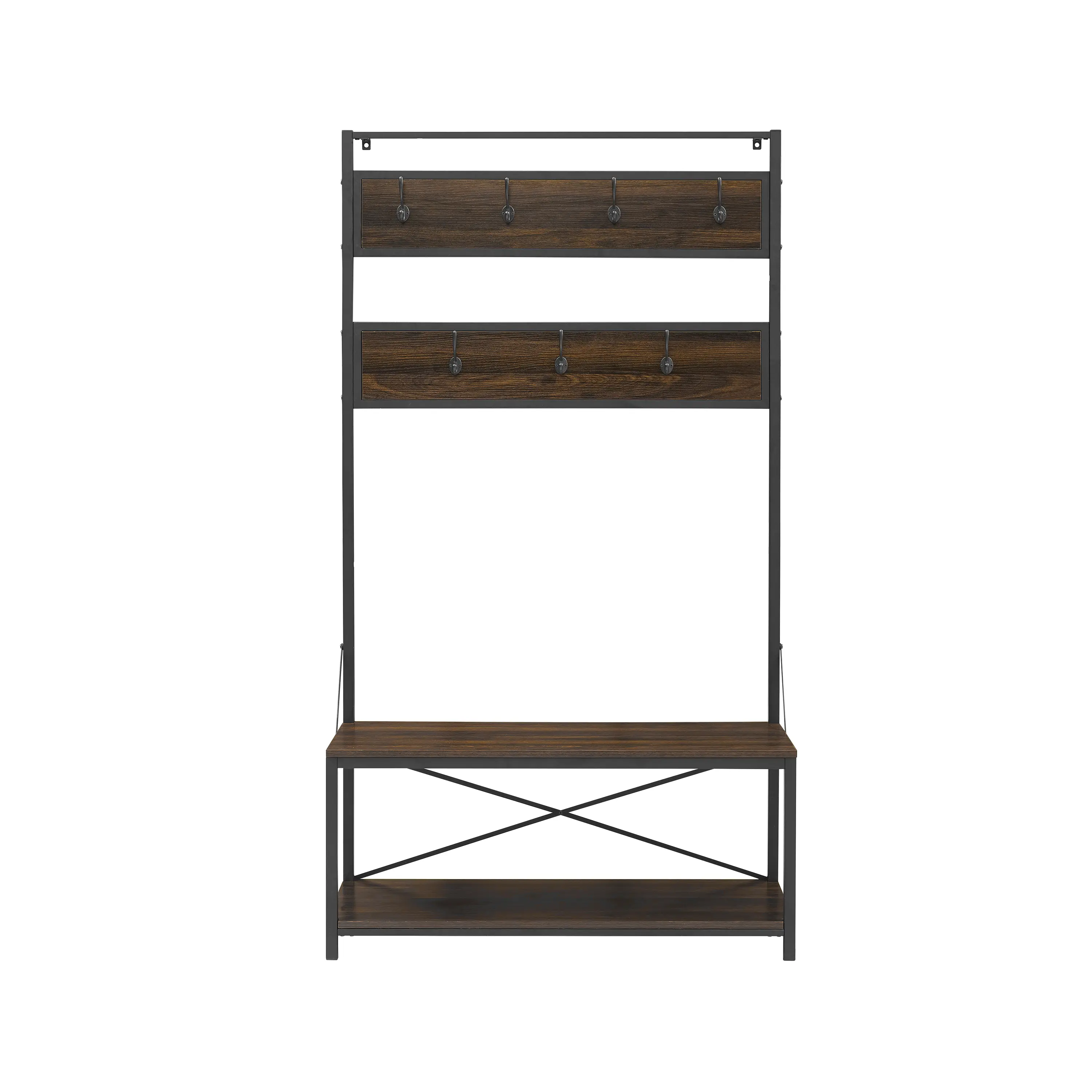 HT72MWDW 40 Inch Rustic Dark Walnut Wood Hall Tree-4