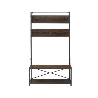 40 Inch Rustic Dark Walnut Wood Hall Tree-4