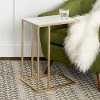 Modern End Table - White Faux Marble/ Gold