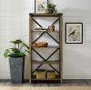 BS64MXRO Farmhouse 64 Inch Metal Bookcase - Rustic Oak