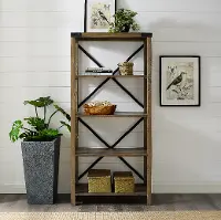 BS64MXRO Farmhouse 64 Inch Metal Bookcase - Rustic Oak