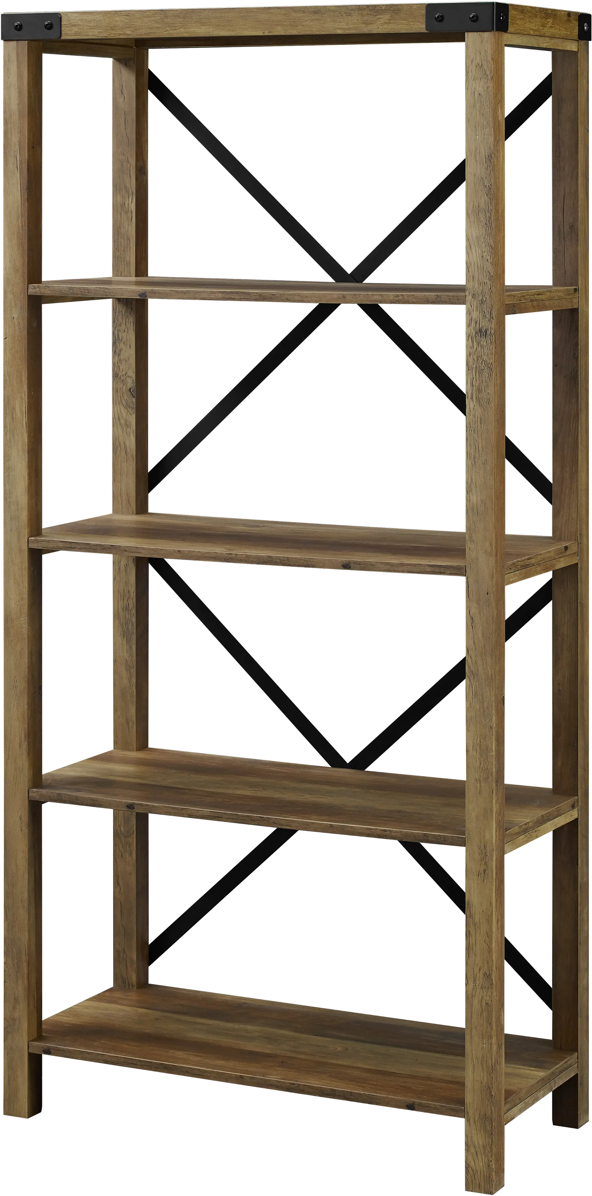 BS64MXRO Farmhouse 64 Inch Metal Bookcase - Rustic Oak-3
