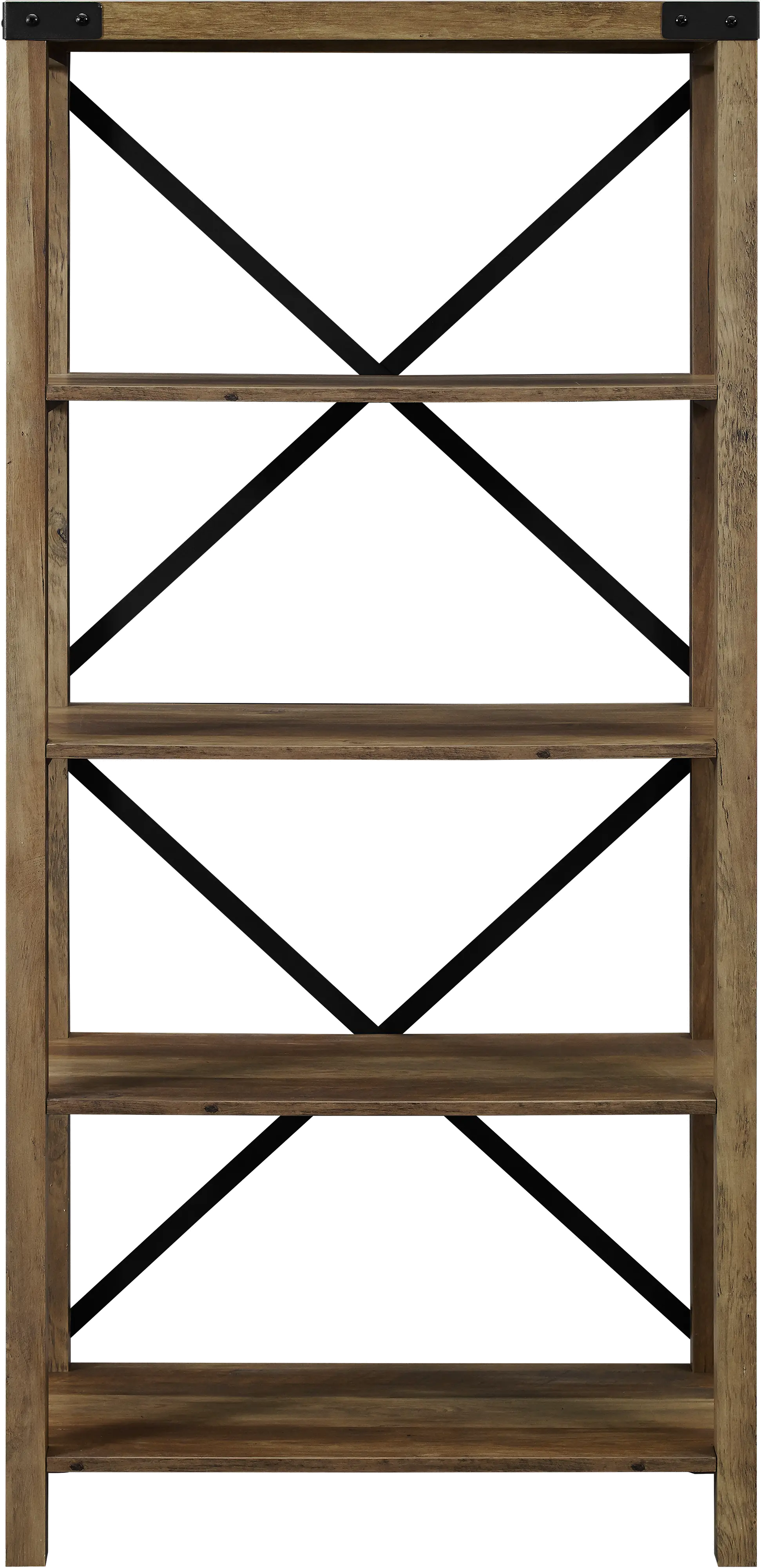 BS64MXRO Farmhouse 64 Inch Metal Bookcase - Rustic Oak-4