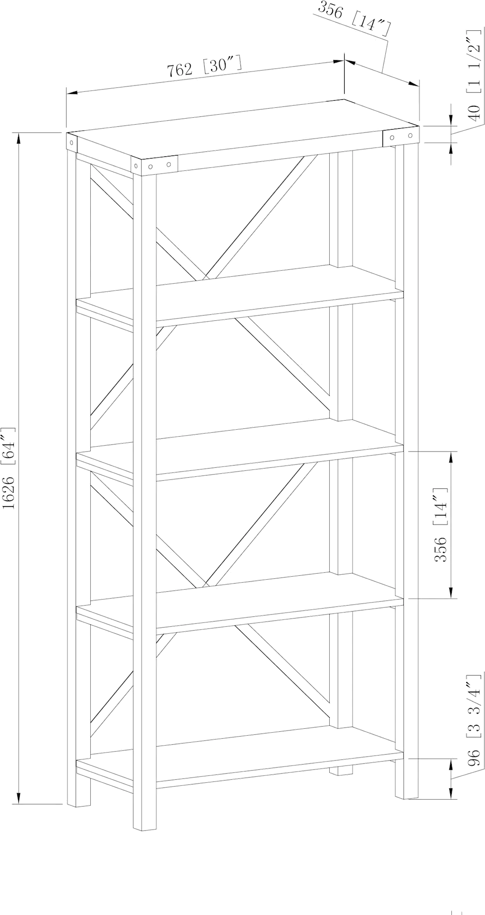 BS64MXRO Farmhouse 64 Inch Metal Bookcase - Rustic Oak-5