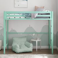 Contemporary Mint Green Premium Deluxe Twin Metal Loft Bed