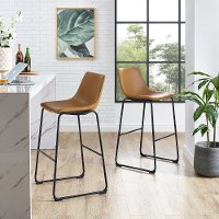 Industrial Light Brown Faux Leather Bar Stools (Set of 2)