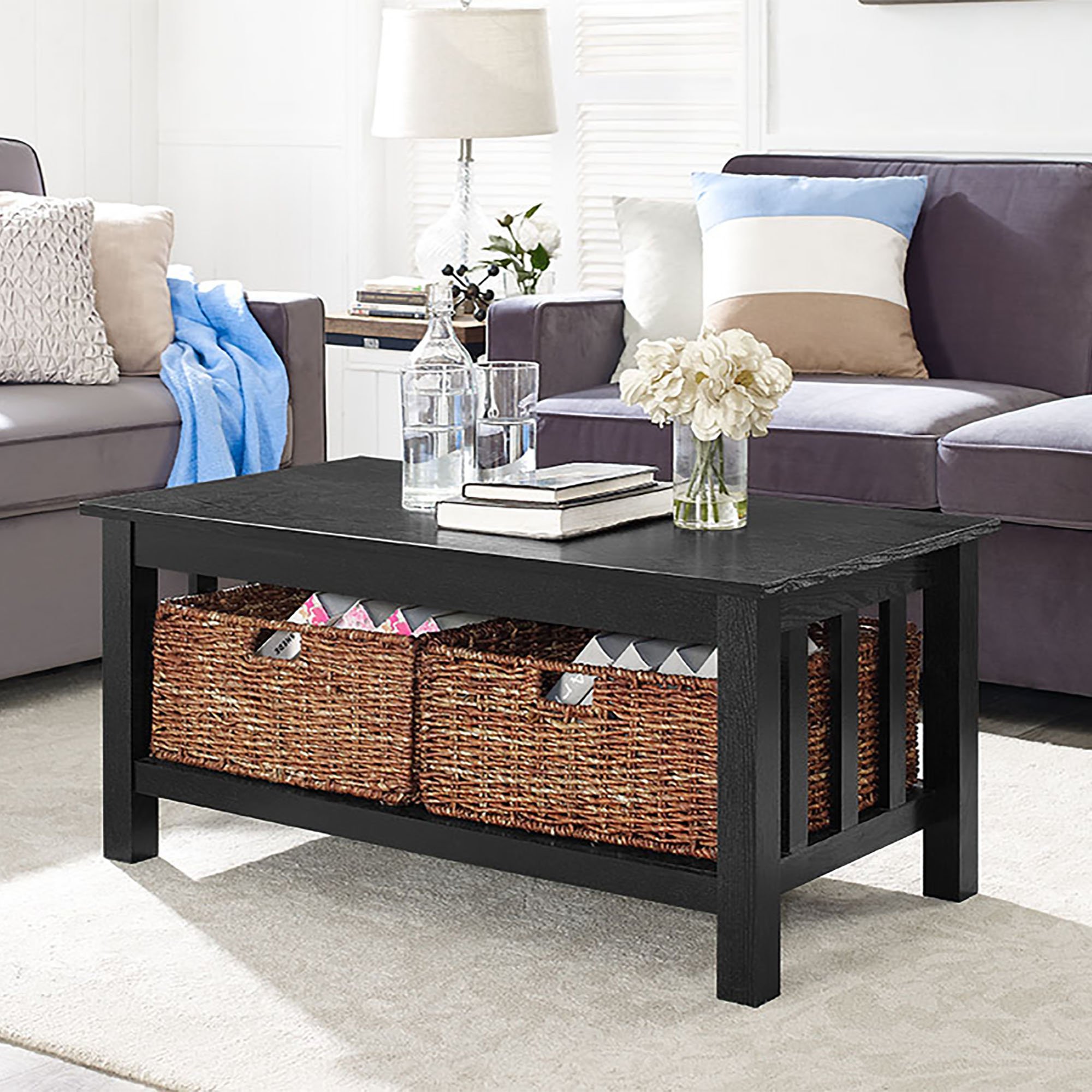 C40MSTBL Rustic Wood Coffee Table - Black-1