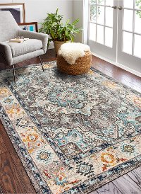 4 x 6 Small Transitional Zell Beige and Blue Rug - Dakota-2