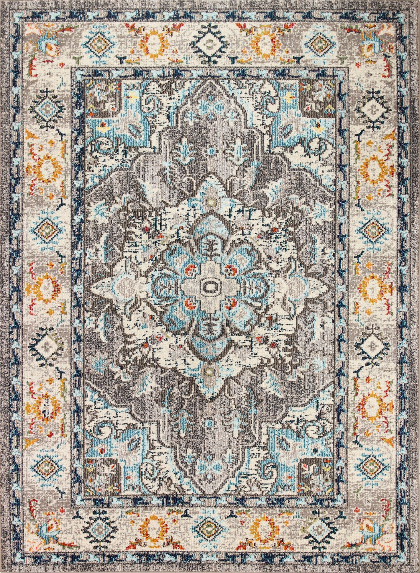 Dakota 4 x 6 Small Transitional Zell Beige and Blue Rug-1