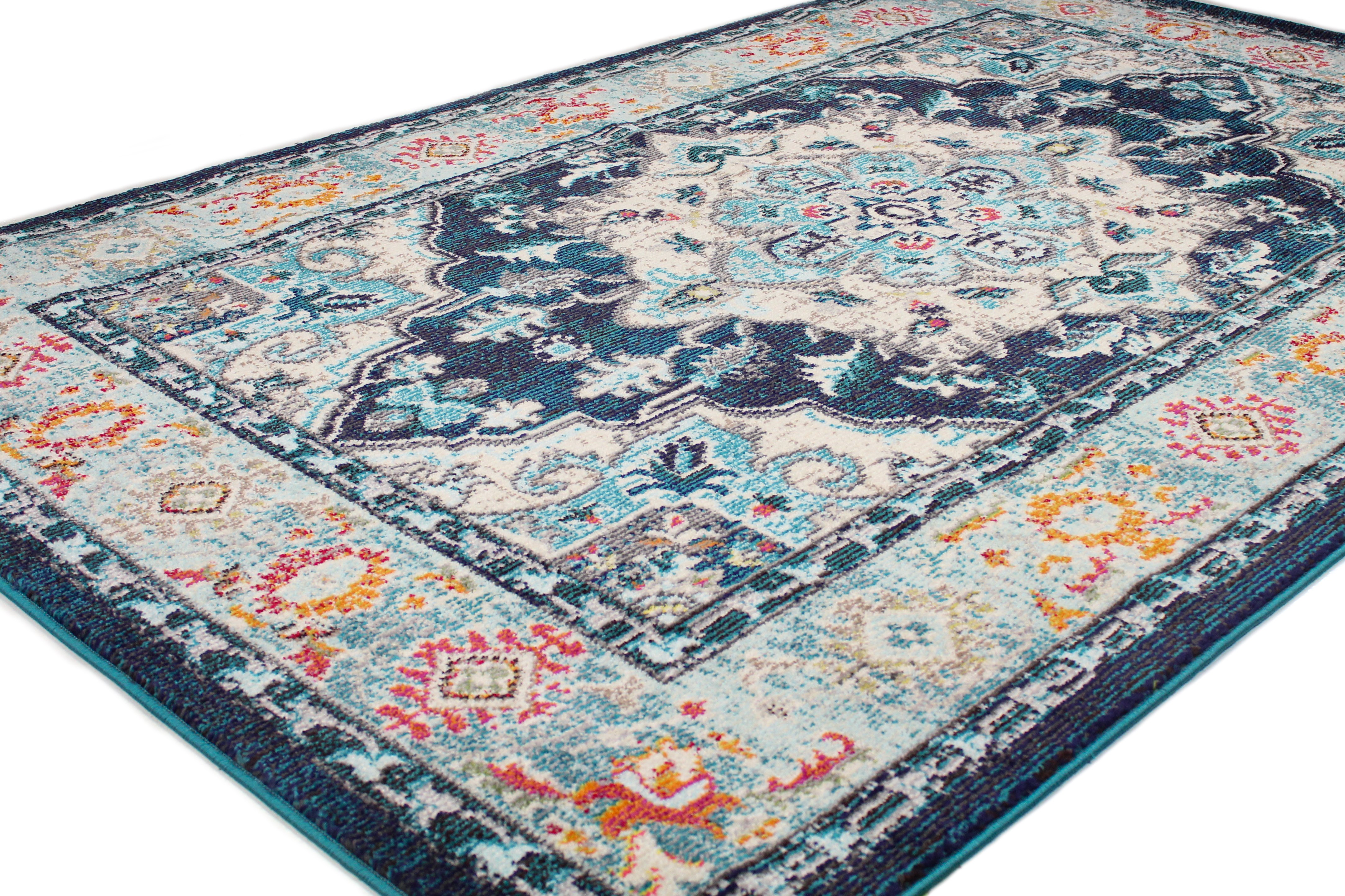 Dakota 4 x 6 Small Transitional Navy Blue and Ivory Area Rug-1