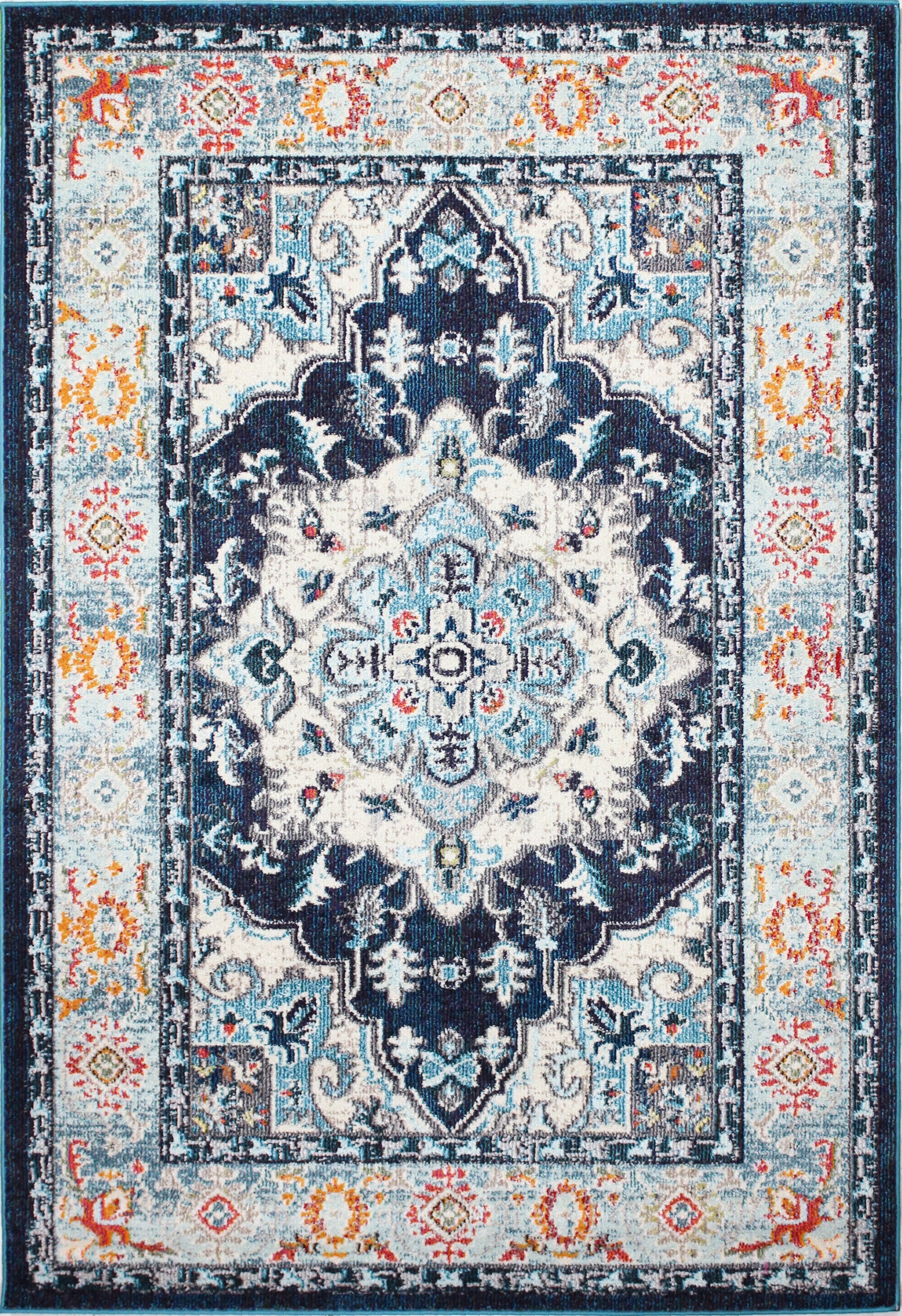 Dakota 4 x 6 Small Transitional Navy Blue and Ivory Area Rug-6