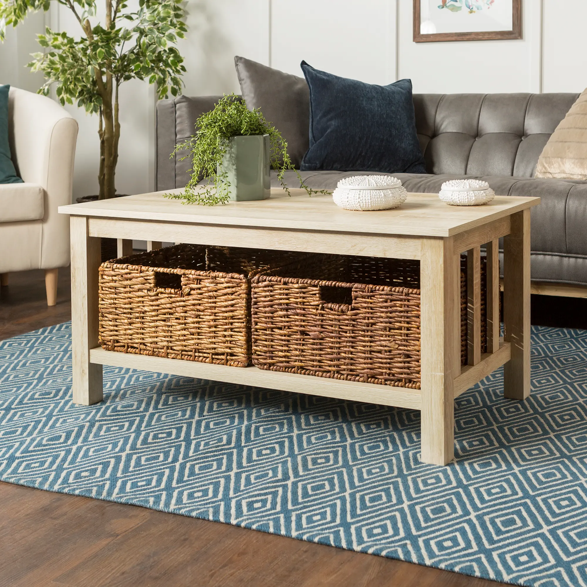 C40MSTWO Rustic Wood Coffee Table - White Oak-1