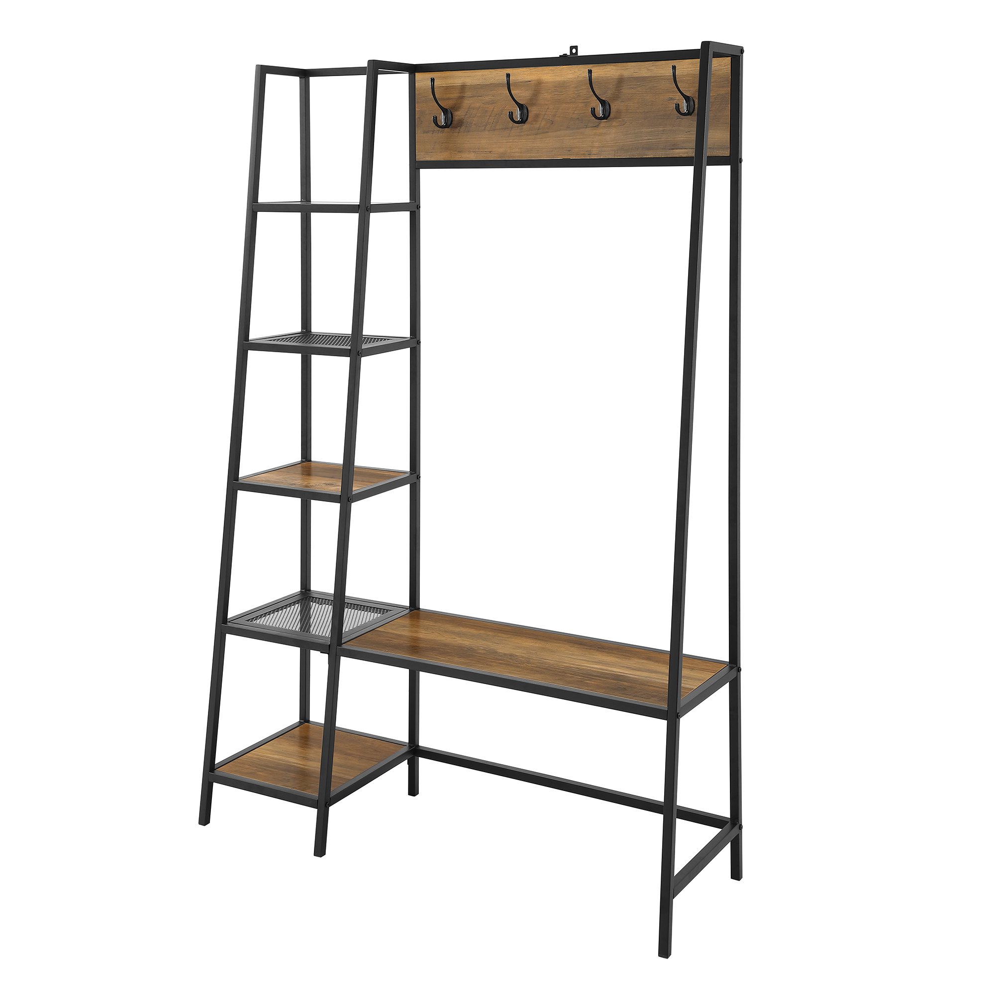 HT72ASSRO 68 Inch Rustic Oak Industrial Hall Tree-3