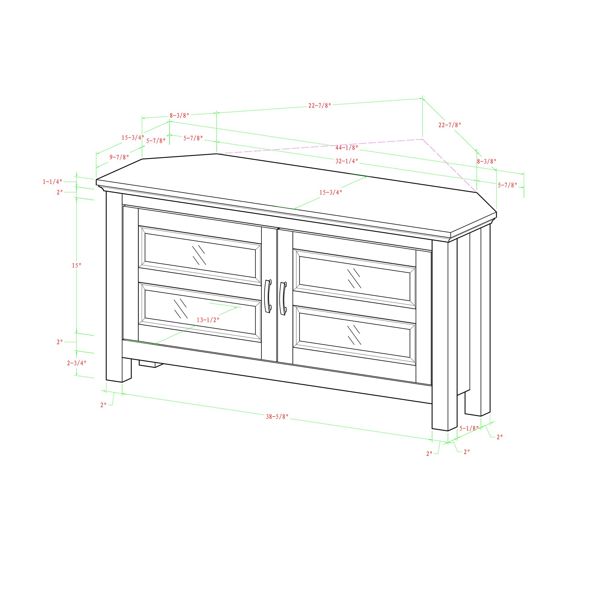W44CCRBL 44 Inch Wood Corner TV Stand - Black-5