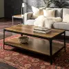 C46AICTRO Angle Iron Rustic Oak Wood Coffee Table - Walker Edison