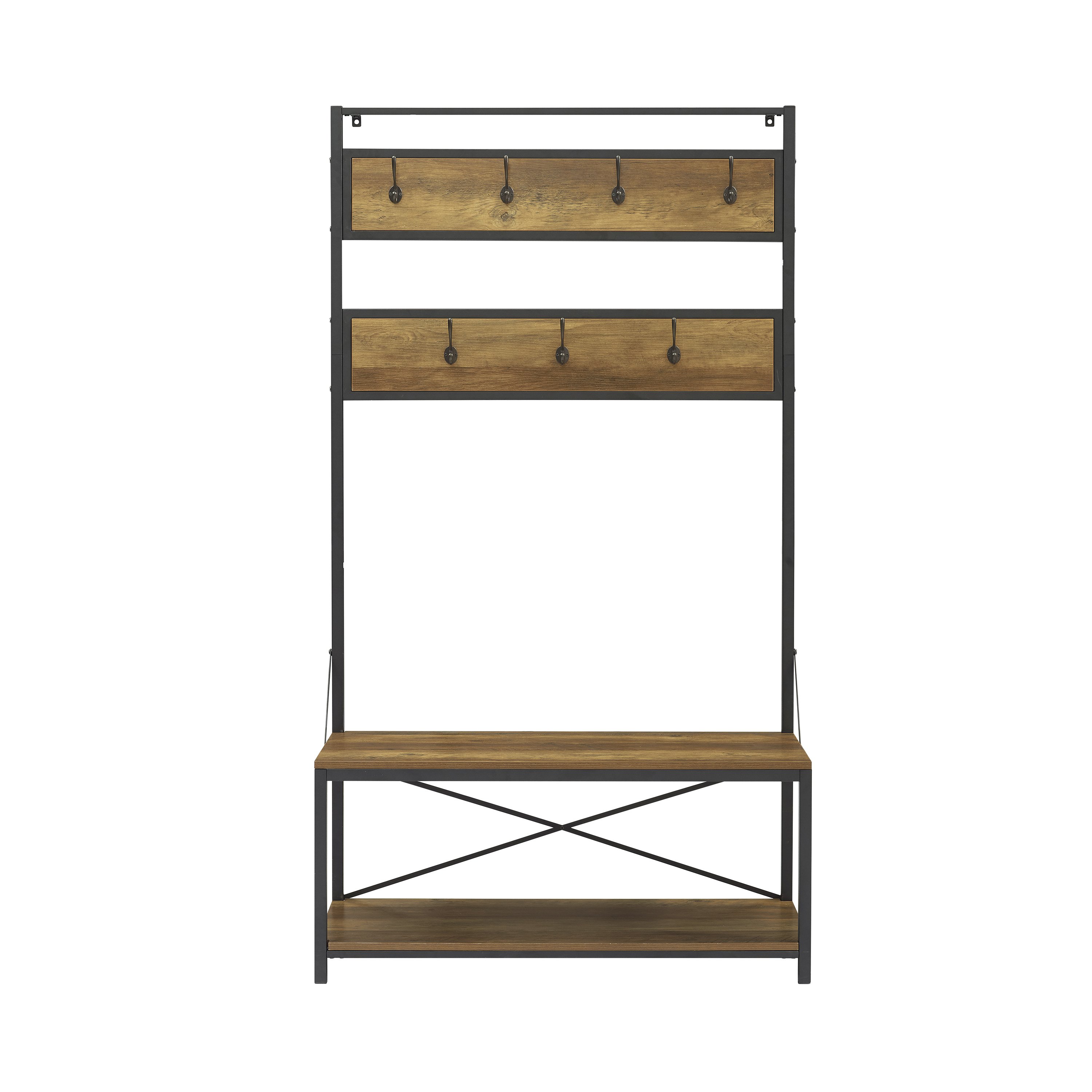 HT72MWRO 72 Inch Rustic Oak Industrial Hall Tree-4