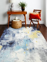 4 x 6 Small Traditional Amos Ivory, Gold and Blue Rug - Everek-3