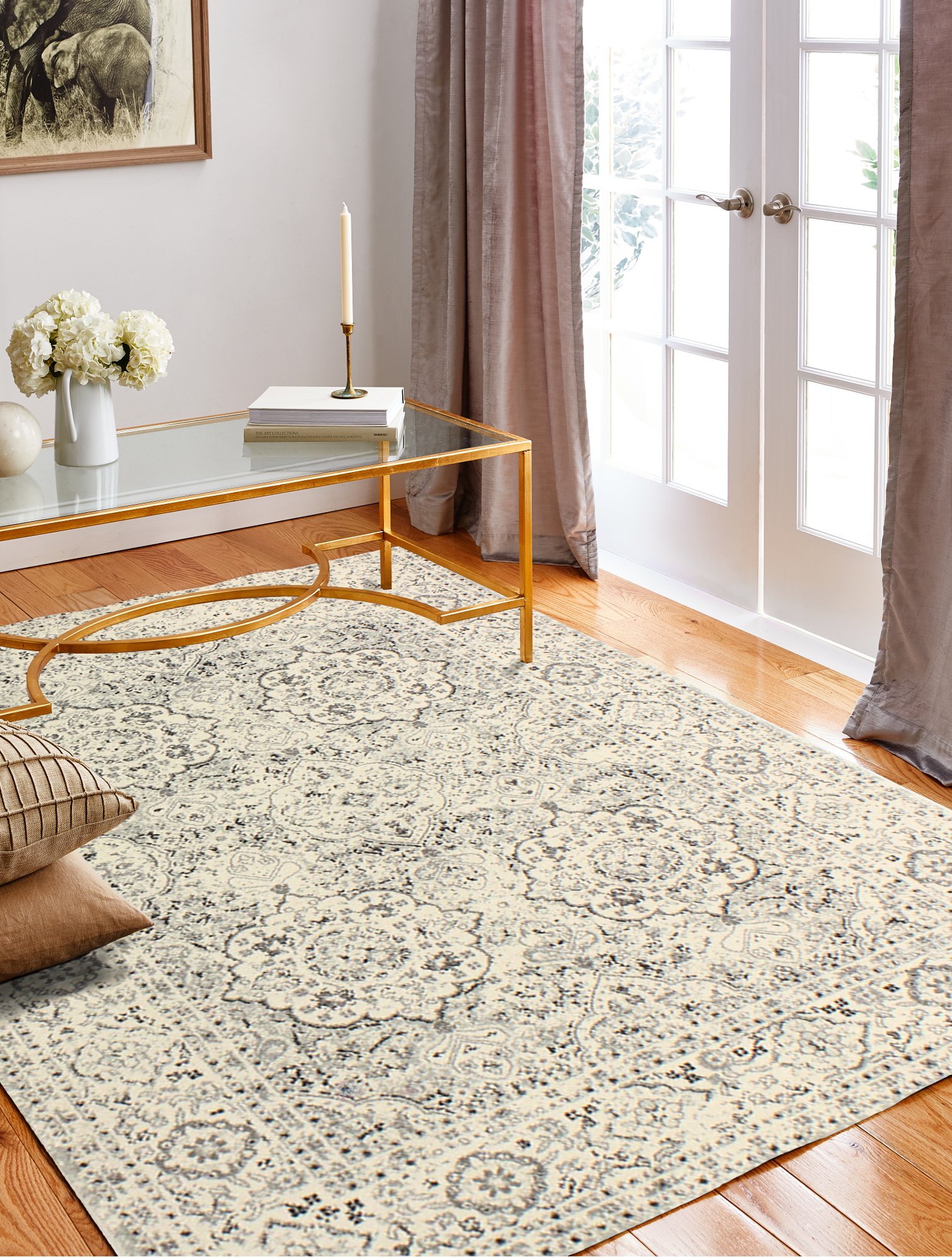 4 x 6 Small Traditional Alberta Ivory and Blue Rug - Everek-4