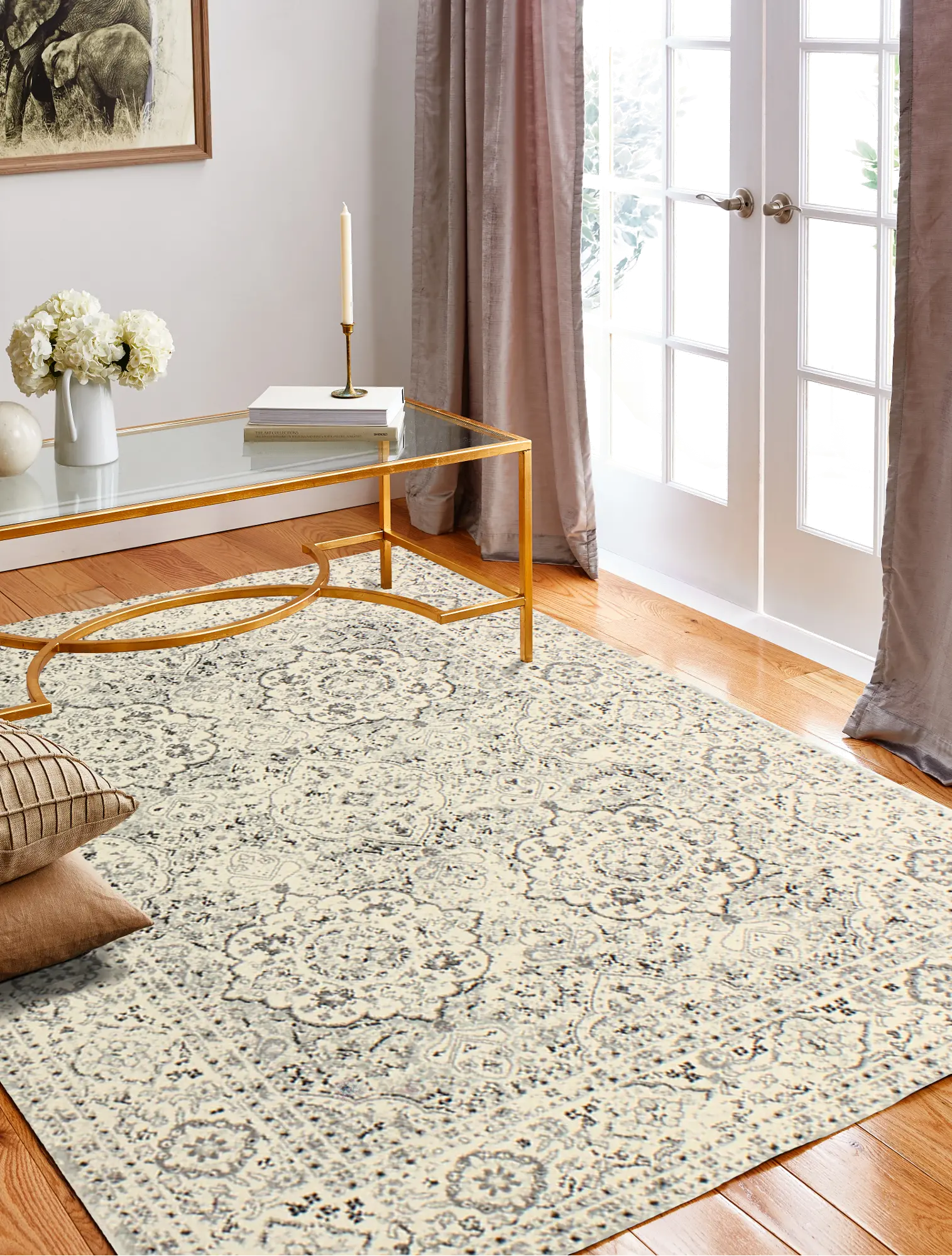 4 x 6 Small Traditional Alberta Ivory and Blue Rug - Everek-4