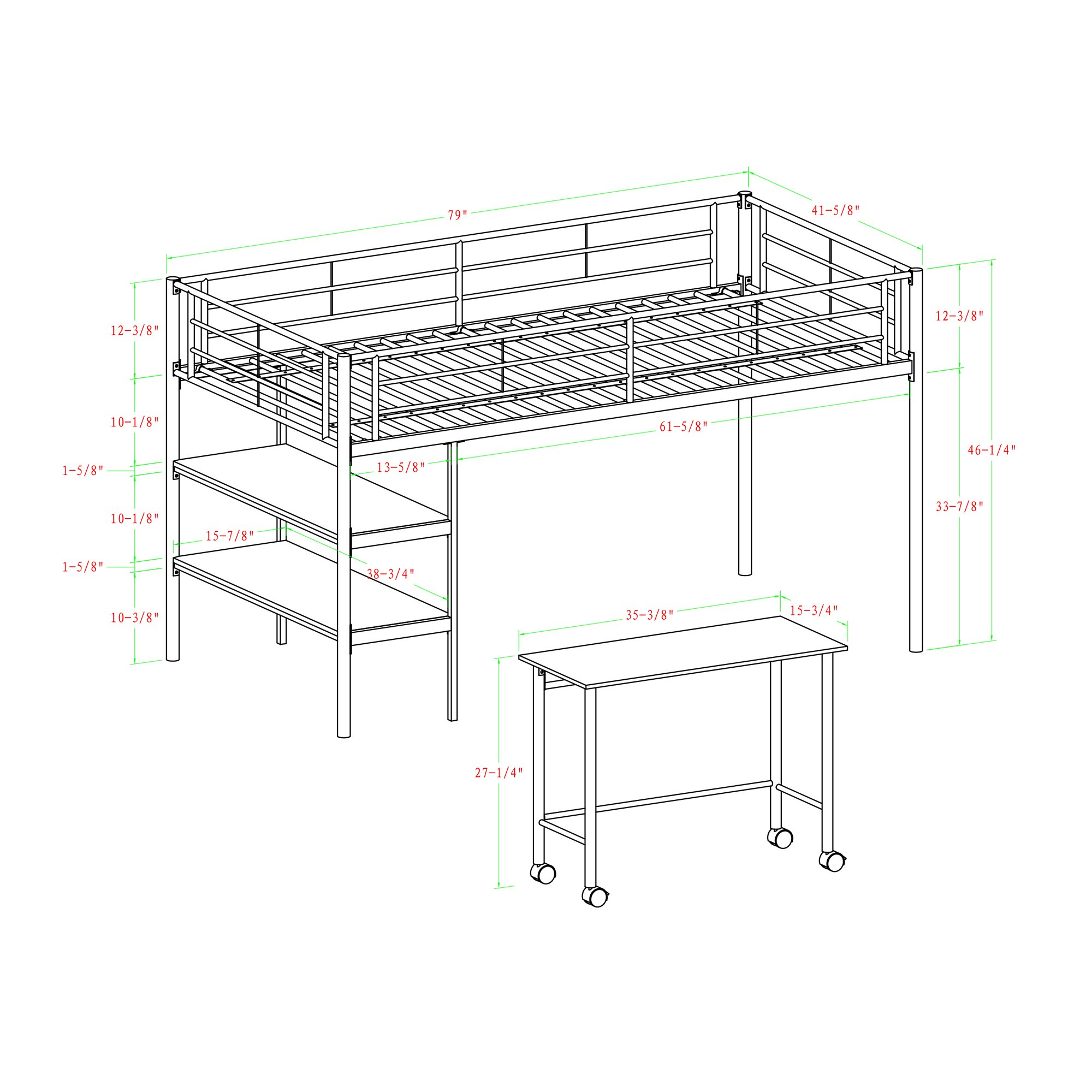 BTLD46SPWH Contemporary White Twin Low Loft Bed - Sunset-5