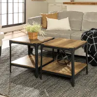 C20AISTRO Angle Iron End Table - Rustic Oak Pair